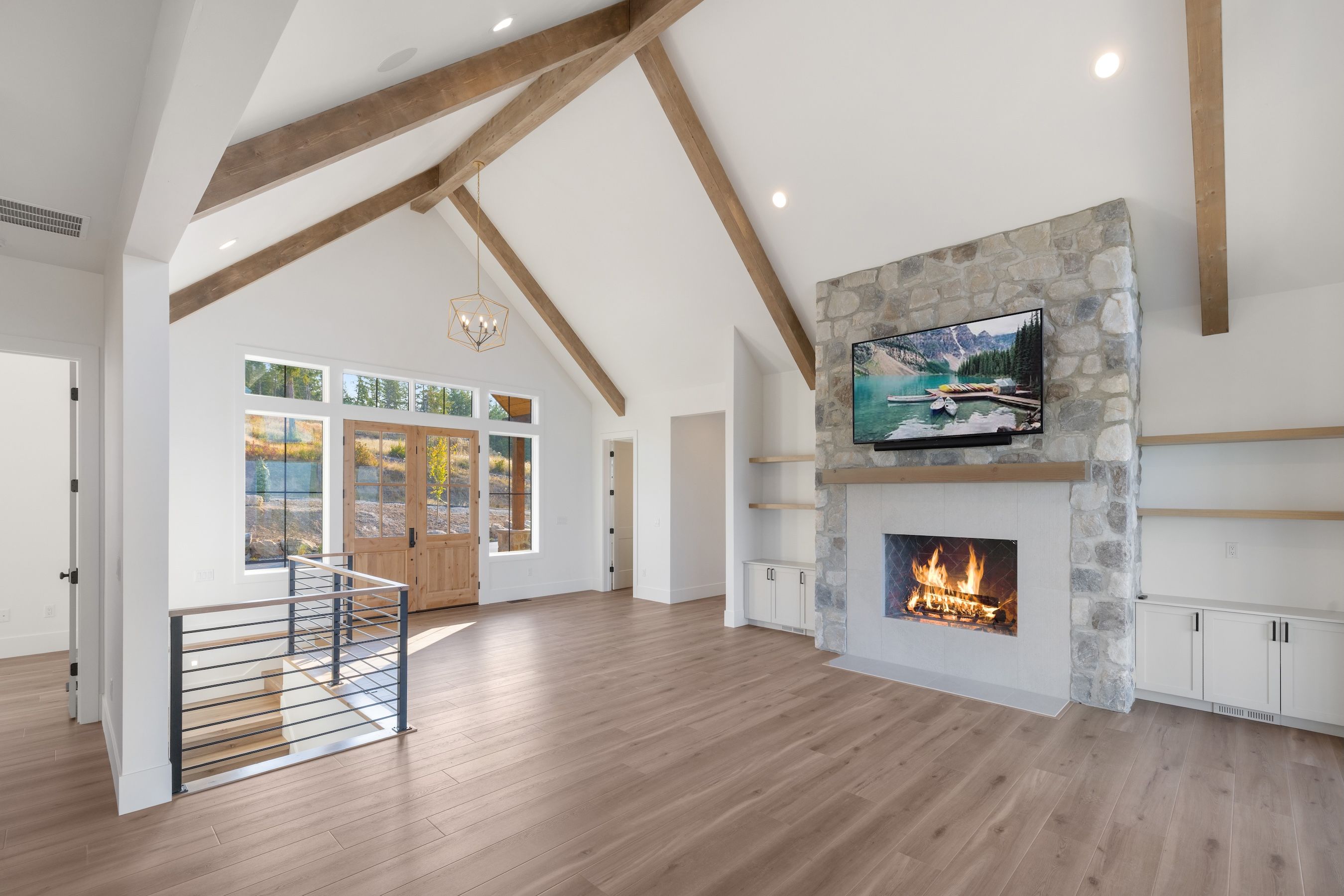 The great room at The Mountainside Retreat, a custom home built by Onyx & Oak Homes in Post Falls, North Idaho