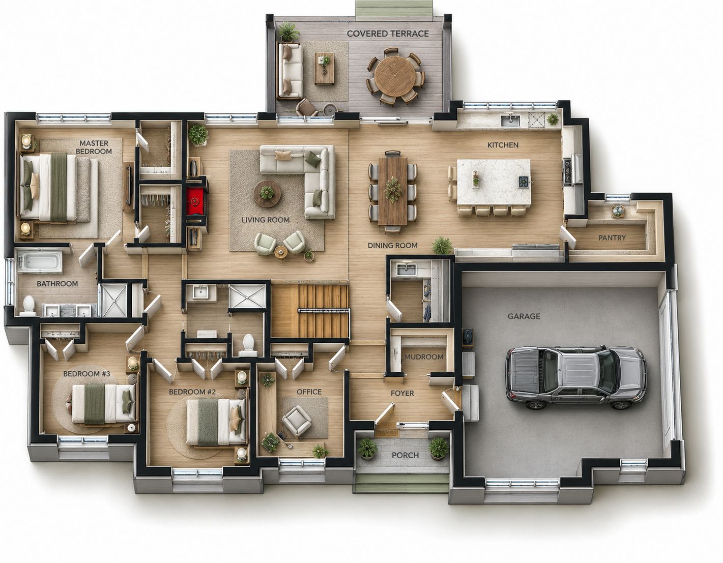 The Copper Grove, a Mountain Modern home plan by Onyx & Oak Homes in North Idaho: Main level floor plan
