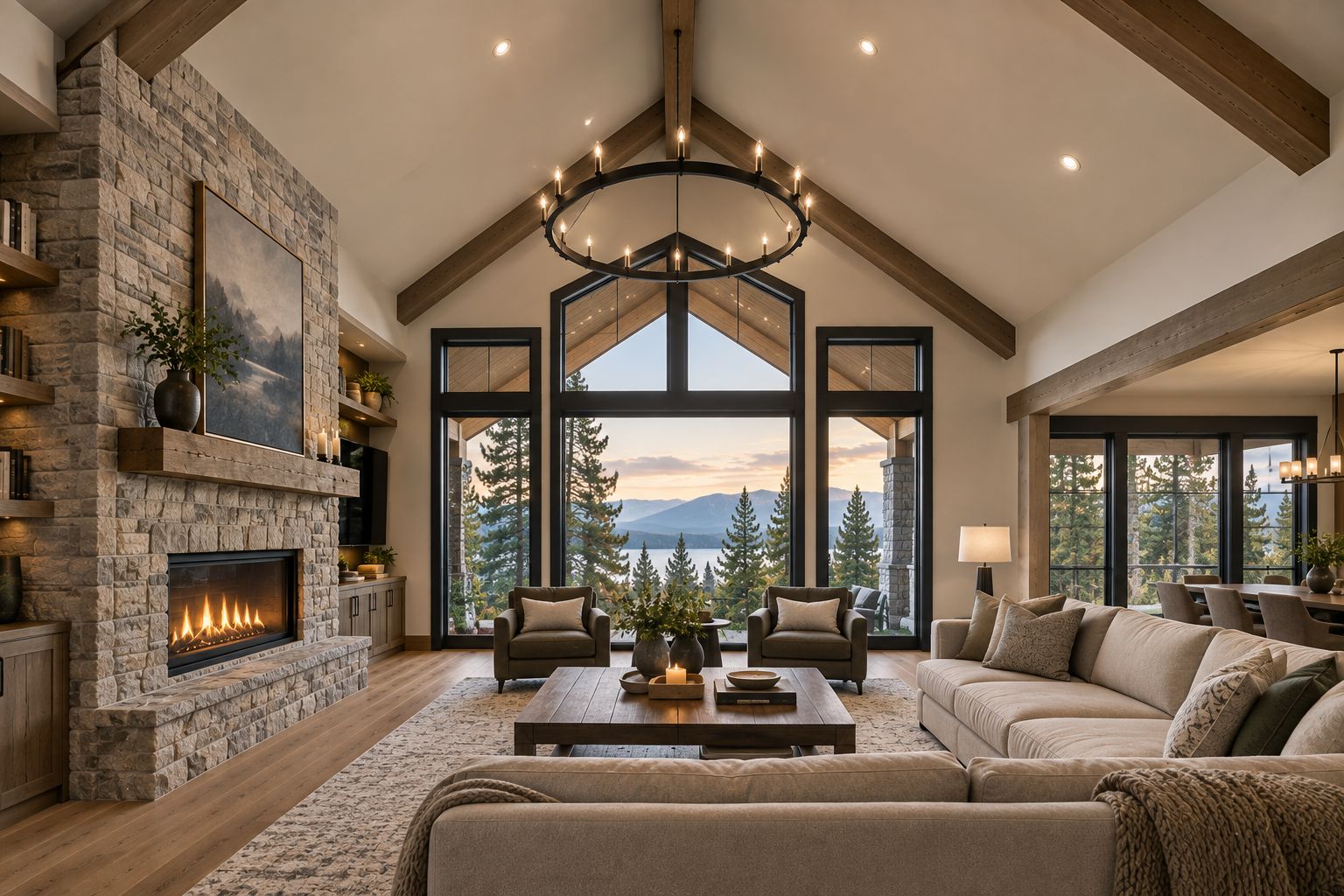 The Copper Grove, a Mountain Modern home plan by Onyx & Oak Homes in North Idaho: Great room rendering
