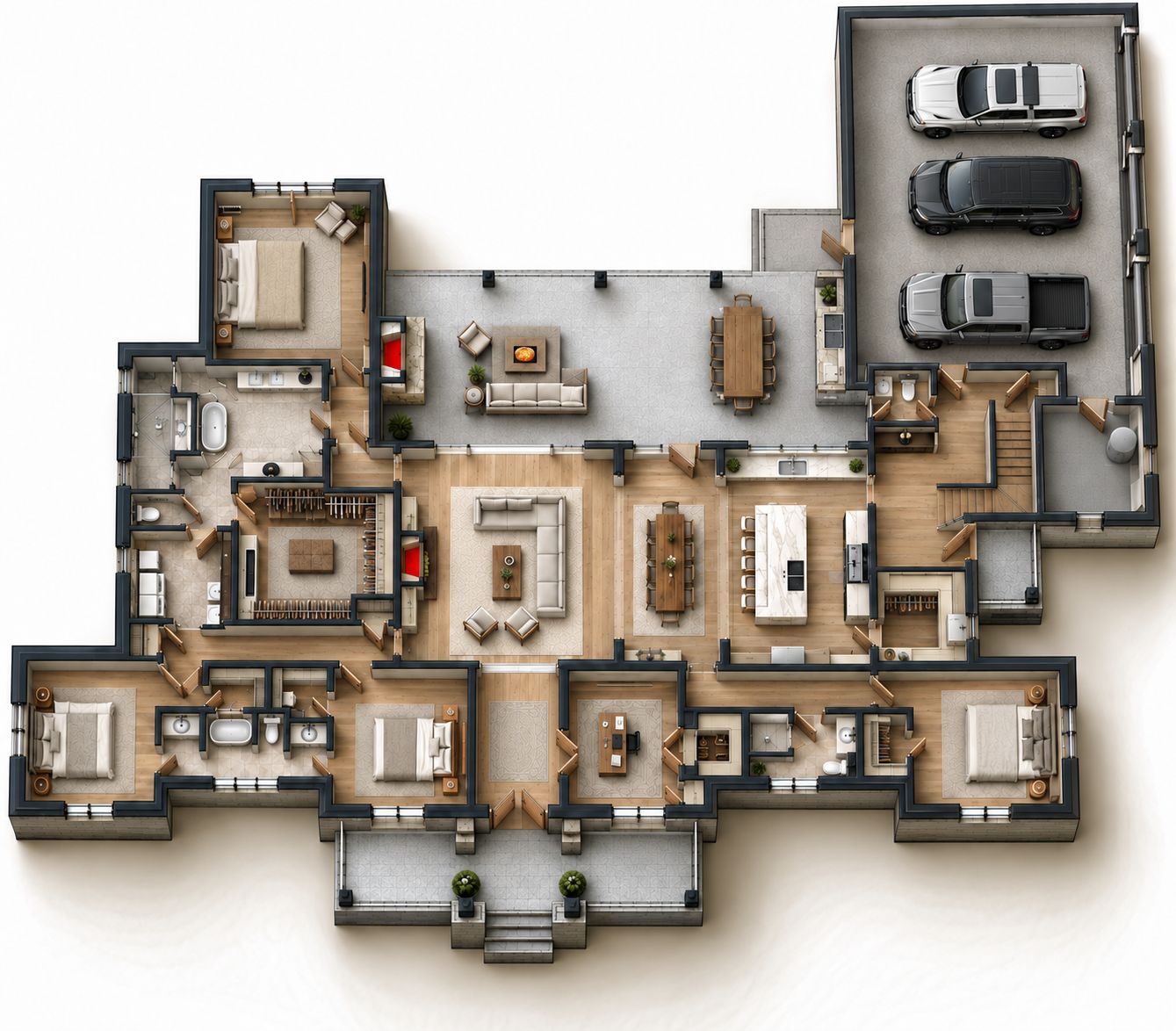 The Juniper Stone, a Modern English Cottage home plan by Onyx & Oak Homes in North Idaho: Main level floor plan