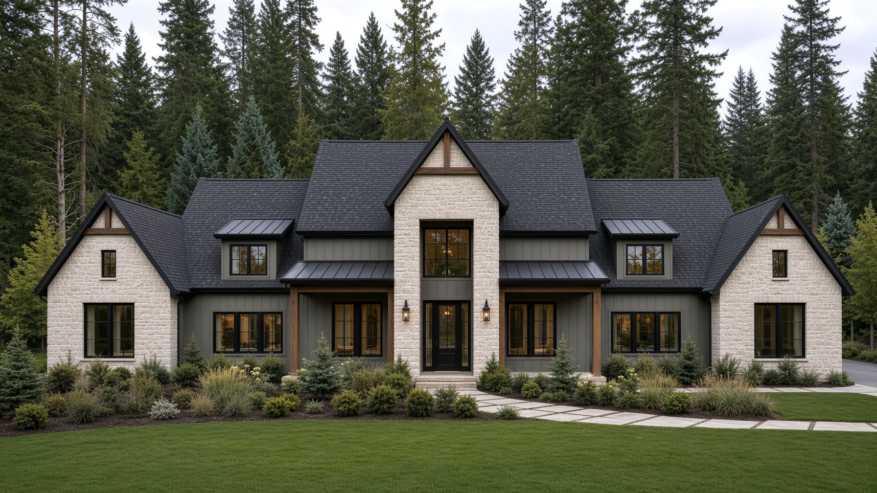 The Juniper Stone, a Modern English Cottage home plan by Onyx & Oak Homes in North Idaho