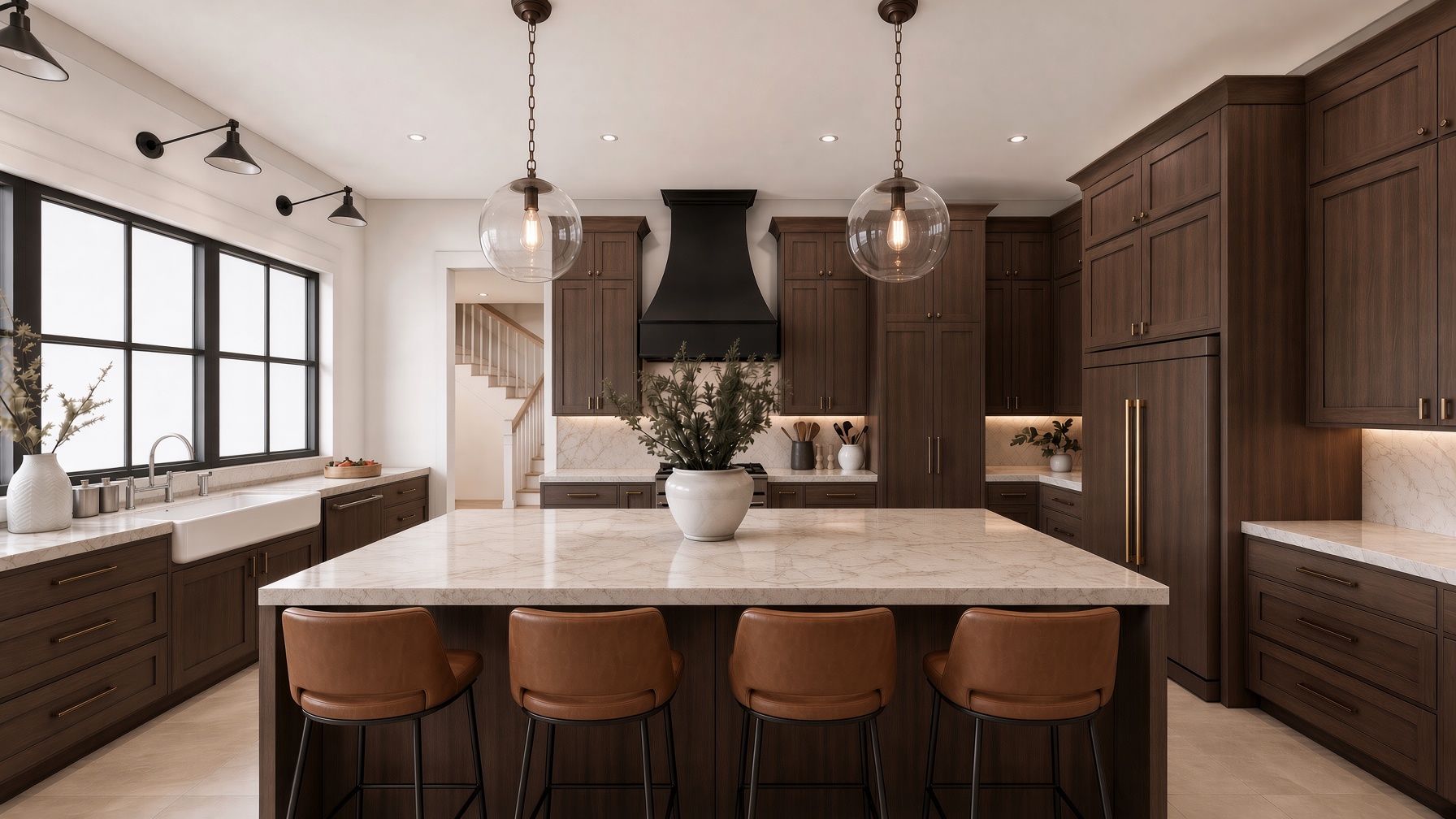 The Juniper Stone, a Modern English Cottage home plan by Onyx & Oak Homes in North Idaho: Kitchen rendering