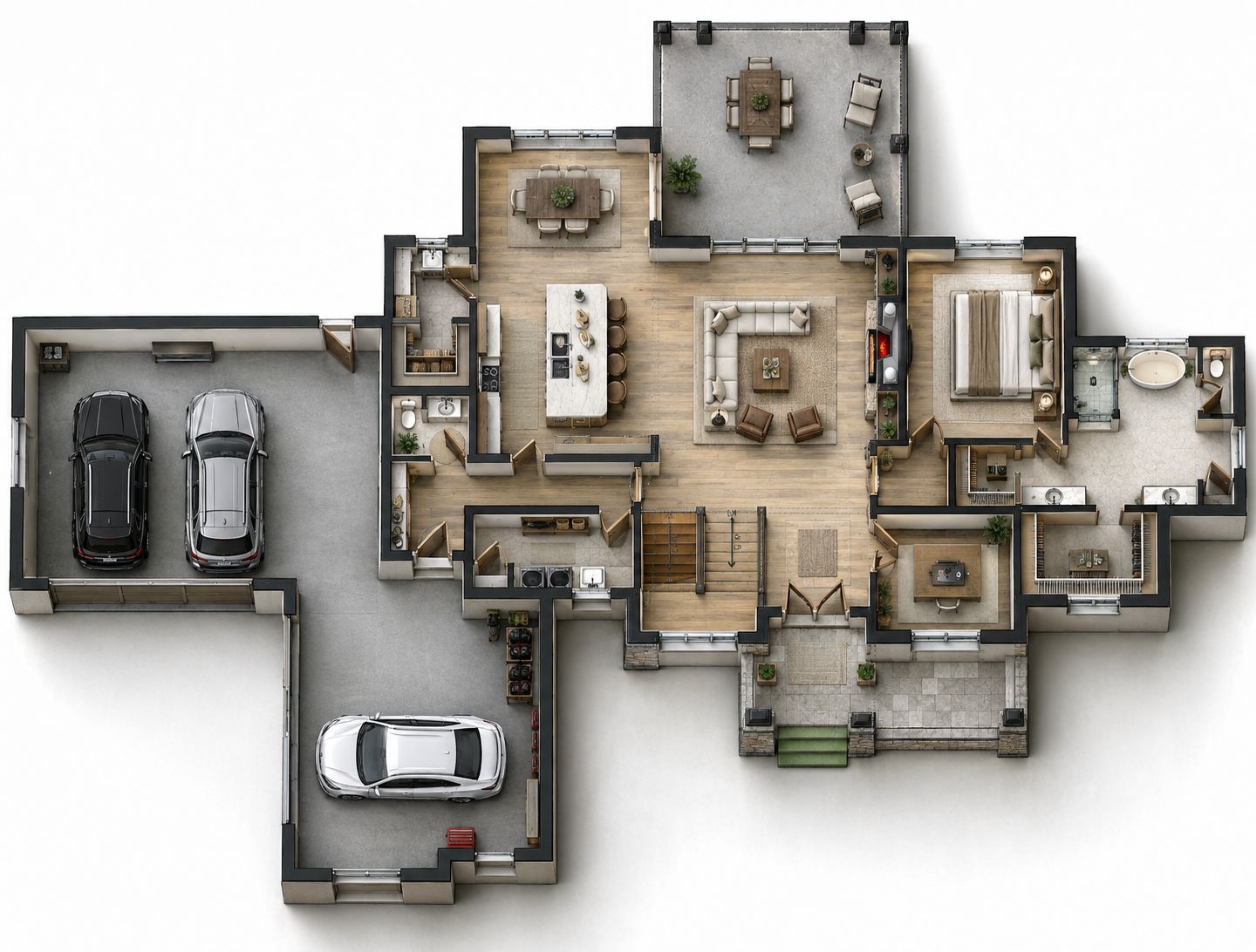 The Shadow Rock, a Mountain Modern home plan by Onyx & Oak Homes in North Idaho: Main level floor plan