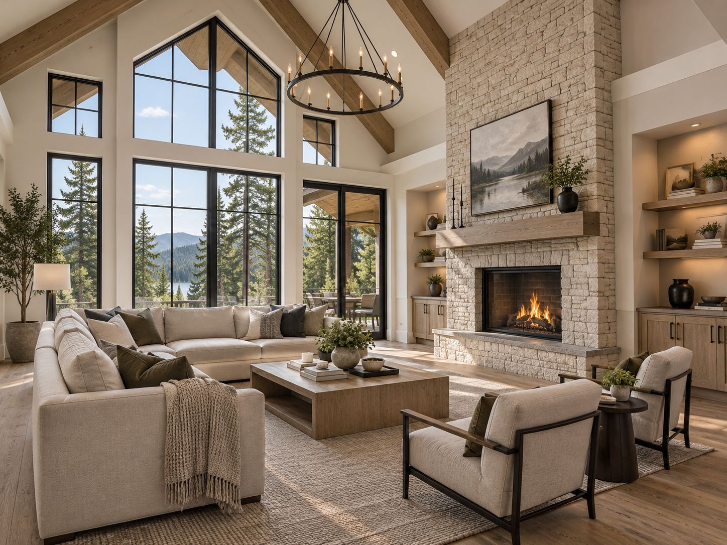 The Shadow Rock, a Mountain Modern home plan by Onyx & Oak Homes in North Idaho: Great room rendering